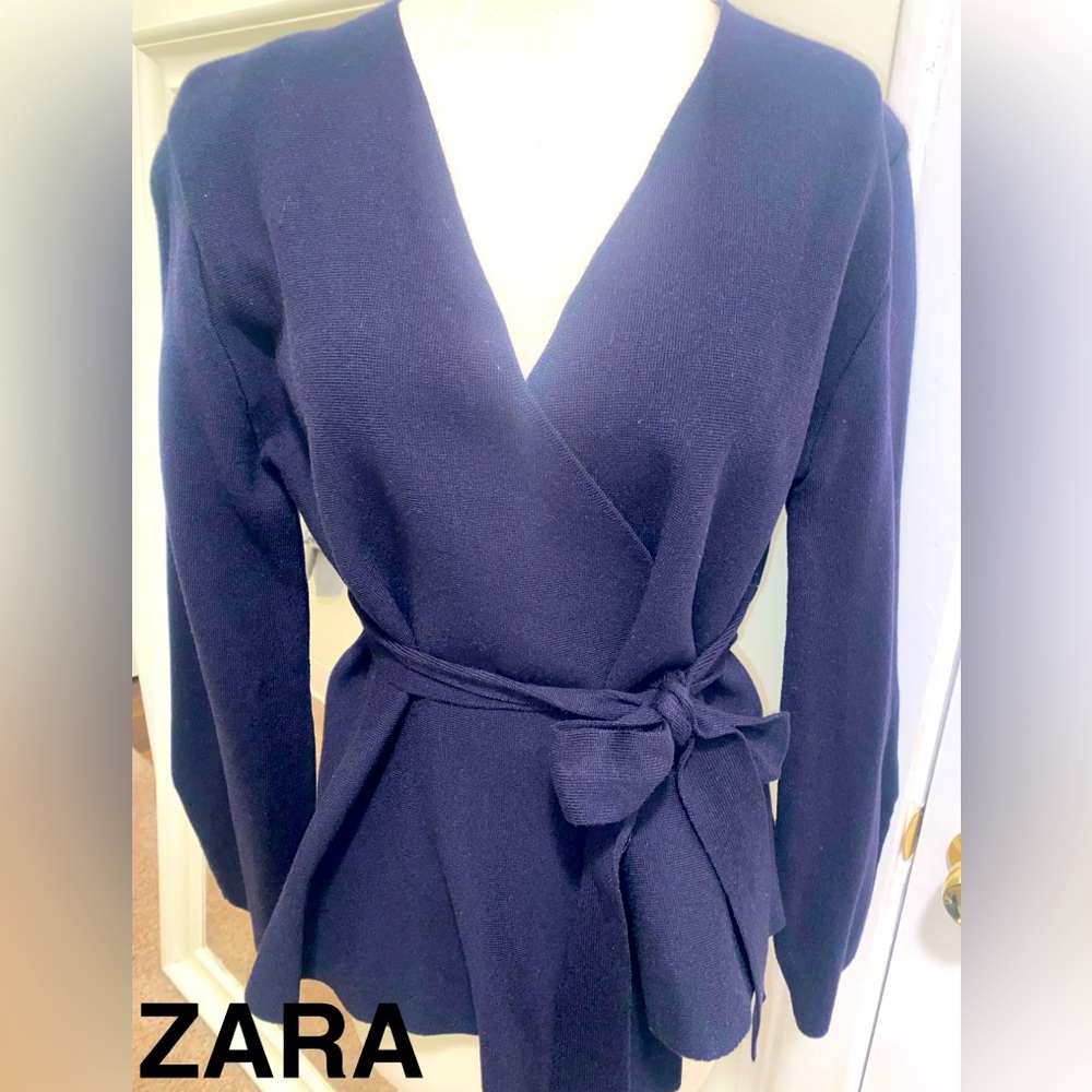 ZARA Navy Wrap/Belted Cardigan - Size M - NEW